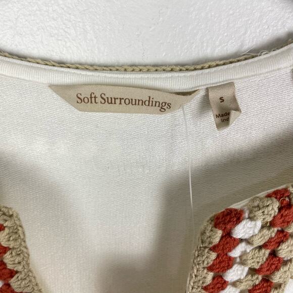 Soft Surroundings | NWT Sarita Top Cream Soft Knit Crochet Neckline 3/4 Sleeve - Picture 9 of 11